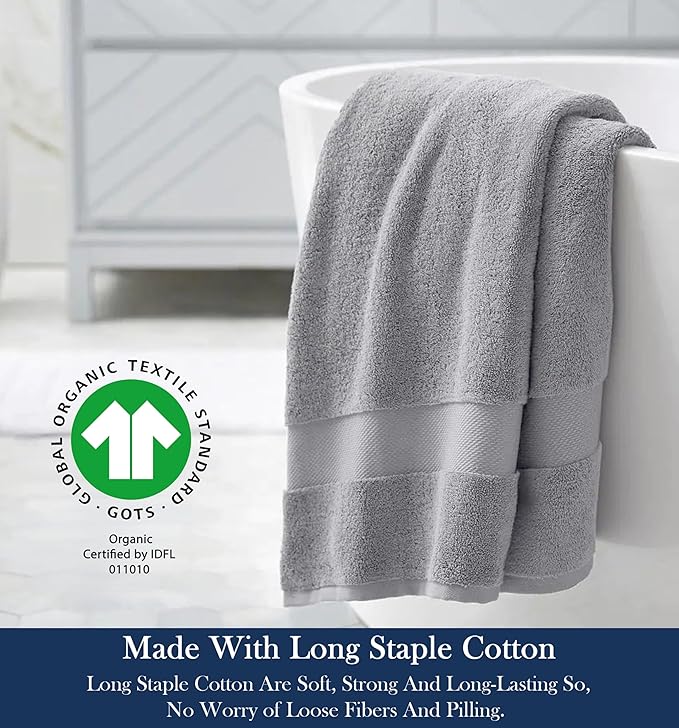Delara Organic Cotton Luxuriously Plush Bath Sheet | GOTS & Oeko-TEX Certified | Premium Hotel Quality Towels | Feather Touch Technology| 650 GSM Long Staple|Soft, Quick Dry & Ultra-Absorbent 36"x70"