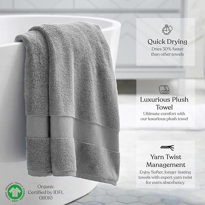 Delara 100% Organic Cotton Towels 650 GSM Plush Feather Touch Quick Dry Bath Sheet, Pack of 2 GOTS Certified, Oeko-Tex Green Certified, Organic Cotton Bath Sheet, 36"X70"