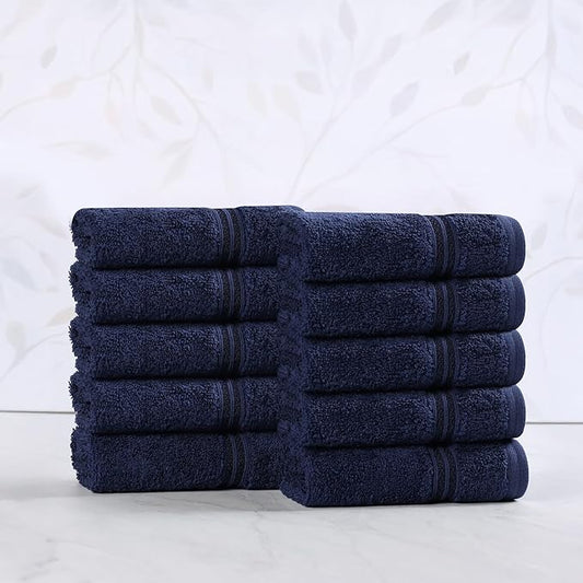Superior Egyptian Cotton Face Towel/Washcloth Set, Small Towels for Home Bathroom, Master, Guest Bath, Decor Essentials, Quick Dry, Absorbent, Spa, Hotel, Resort, Adult, Kids, Set of 10, Navy Blue