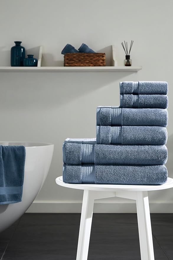 Ozdilek 6-Piece Bath Towel Set, 2 Bath, 2 Hand, 2 Wash, 100% Cotton Turkish Towels, 2 Bath Towels (30x60/550 GSM), 2 Hand Towels (16x30/575 GSM), 2 Washcloths (13x13/600 GSM) (Ocean Blue)