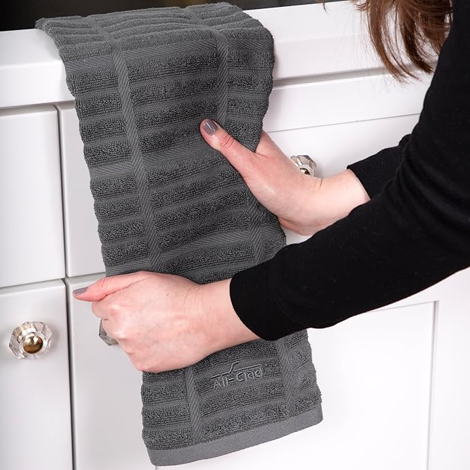 All-Clad Solid & Coordinate Kitchen Towels: Highly Absorbent, Super Soft Long Lasting 100% Cotton, 17" x 30" Tea Towels for Cleaning & Drying Dishes, Pans, Glassware, Countertops, 4-Pack, Pewter