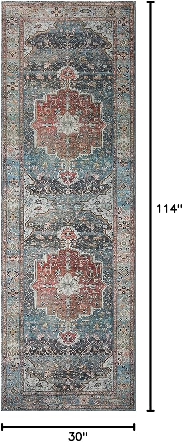 Loloi Margot Collection MAT-05 Ocean/Brick 2'-6" x 9'-6" Runner Rug feat. CloudPile, No-Shed Easy Clean Large Patterned Area Rug for Living Room, Bedroom, Dining Area