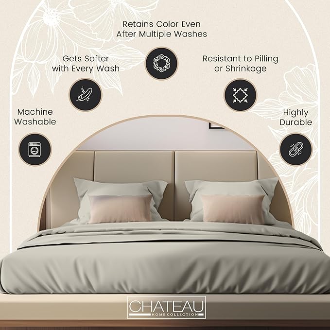 Organic Cotton Sheets Queen Size Bed Set Deep Pockets, 4 PC Cotton Queen Sheet Set, Soft Breathable Sateen Weave Elasticated Sheet & Pillowcase Sets, No Pill & Shrink, Machine washable- Silver