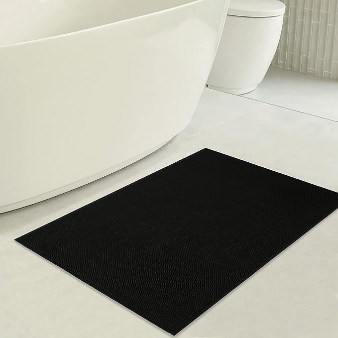 American Soft Linen Bath Rug, 17 in 24 in 100% Cotton Bath Mats Rugs for Bathroom, Slip Reducer Washable Shaggy Form Area Rugs, Black Bath Rug