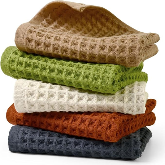 Jacquotha Waffle Hand Towel Set (5 Colors) – Cotton Soft Lint-Free Quick Drying Towels for Family, Bathroom, Gym, Spa, Kitchen, 13” x 29”