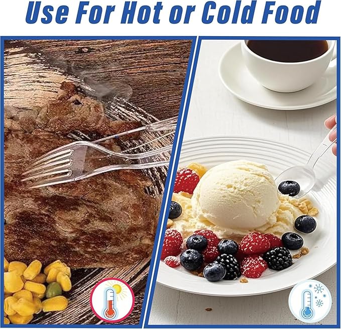 1000 Count Heavy Duty Plastic Silverware, Disposable Clear Plastic Utensils Set, 400 Forks, 400 Spoons, 200 Knives, BPA-Free, Heat Resistant; Cutlery Set for Party