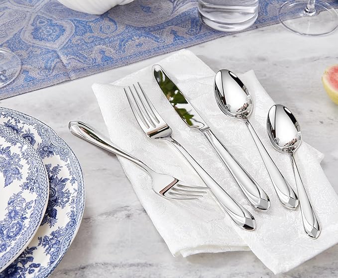 KEAWELL Premium Astra 4-Piece 7.3 inch Fork Set – 18/10 Stainless Steel Mirror-Finished Silverware with Diamond-Faceted Handles, Comfortable Grip and Dishwasher Safe (4, Salad Forks)