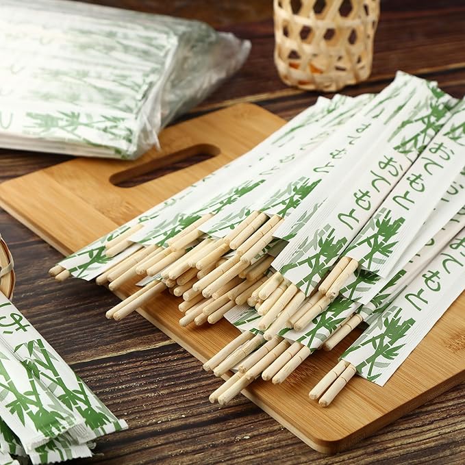 Sabary 200 Pairs Bamboo Chopsticks Disposable Sleeved and Separated Chop Sticks Quality Chopsticks Disposable UV Treated (Bamboo)
