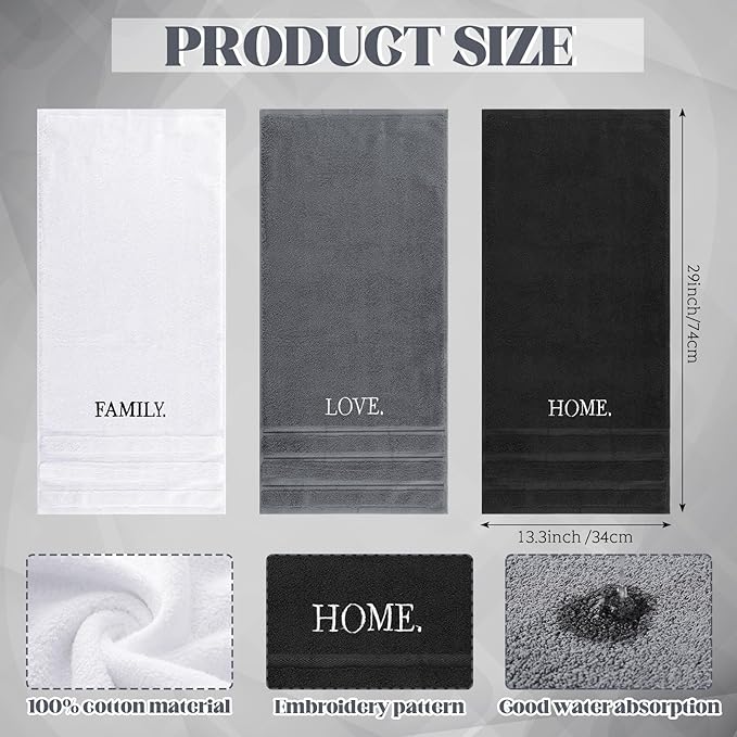 3 Pcs Farmhouse Decorative Hand Towels for Bathroom and Kitchen Rustic Embroidered 100% Cotton Hand Towels Decorative Set for Boho Bathroom Decor(Home Love Family)