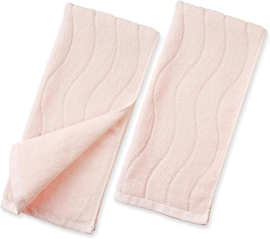 2-Piece Hand Towels for Bathroom with Wavy Striped Jacquard, Premium Quick Dry Spa Face Towels 13"x29", Blush Pink