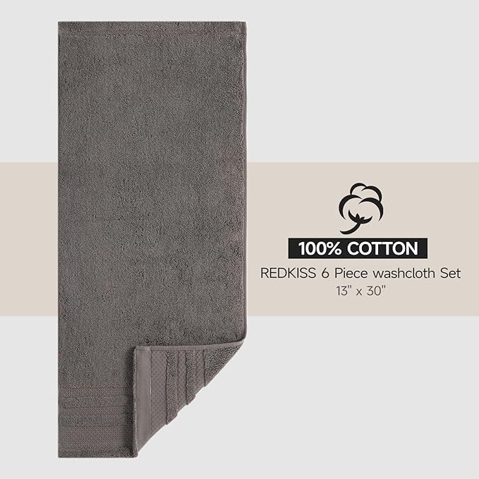 REDKISS 6 Pack Premium Hand Towels for Bathroom, 13 x 30 inch, 100% Cotton Hand Towel Set of 6, Super Soft and Highly Absorbent Towels for Bathroom, Gym, Spa, Shower, and Hotel, Brown