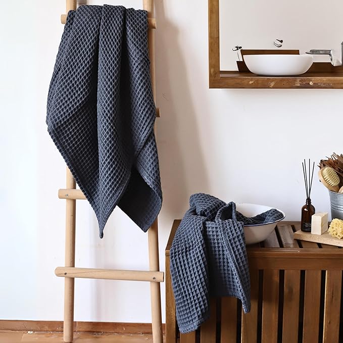 Premium Oversized Waffle Bath Towel Pack of 2 Extra Large 35x71 inch - 100% Turkish Cotton, Waffle Weave, Quick Dry, Lint Free, Thin Bath Sheet Towel (Anthracite, Set of 2 Bath Towels)