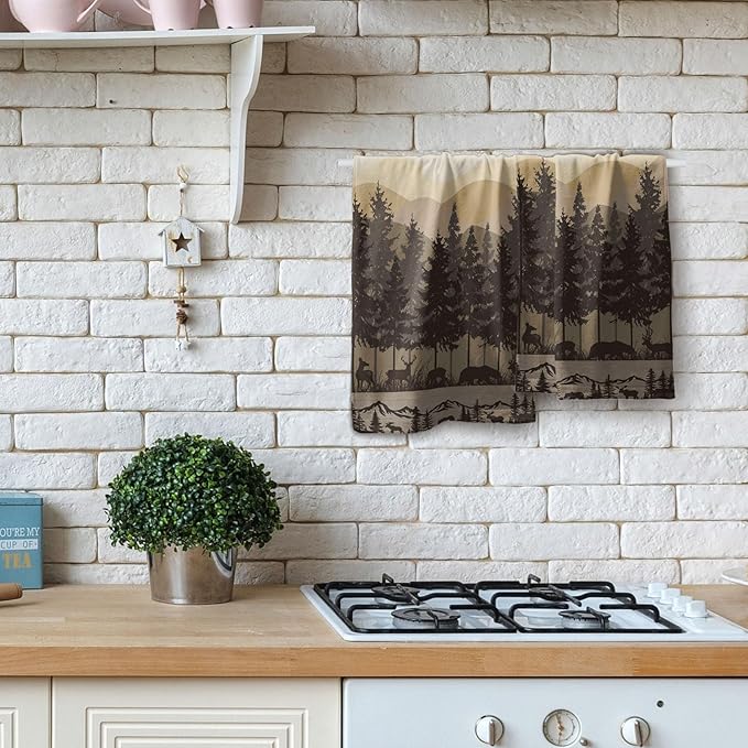 Imiss Black Bear Deer Hand Towels Set of 2-14.4 x 28.3 Inch Forest Nature Woodland Mountain Decor Soft Absorbent Fingertip Guest Towel for Home Bathroom Hotel Gym Spa