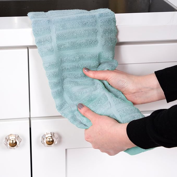 All-Clad Solid & Coordinate Kitchen Towels: Highly Absorbent, Super Soft Long Lasting 100% Cotton, 17" x 30" Tea Towels for Cleaning & Drying Dishes, Pans, Glassware, Countertops, 4-Pack, Rainfall