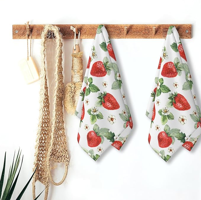 2 Pack Hand Towels for Bath, Watercolor Strawberry Decorative Towels Highly Absorbent Soft Towels for Bathroom Beach Kitchen Spa Gym Face Towel 14x28 Inch