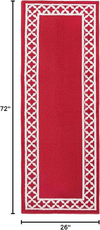 Nautica – Runner Rug | Indoor Runners for Hallways and Entry Rugs| Non-Slip and Non-Skid Entry and Kitchen Door Mat| Machine Washable Entryway Carpet Rugs | 26” x 72” | Trellis Red