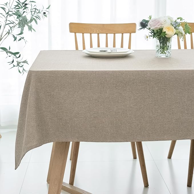 maxmill Square Linen Tablecloth Water Resistance Antiwrinkle Spill Proof Stain Resistant Fabric Table Cloth, Decorative Fabric Table Cover for Banquet Party Event Holiday Dinner, 70 x 70 Inch, Mocha
