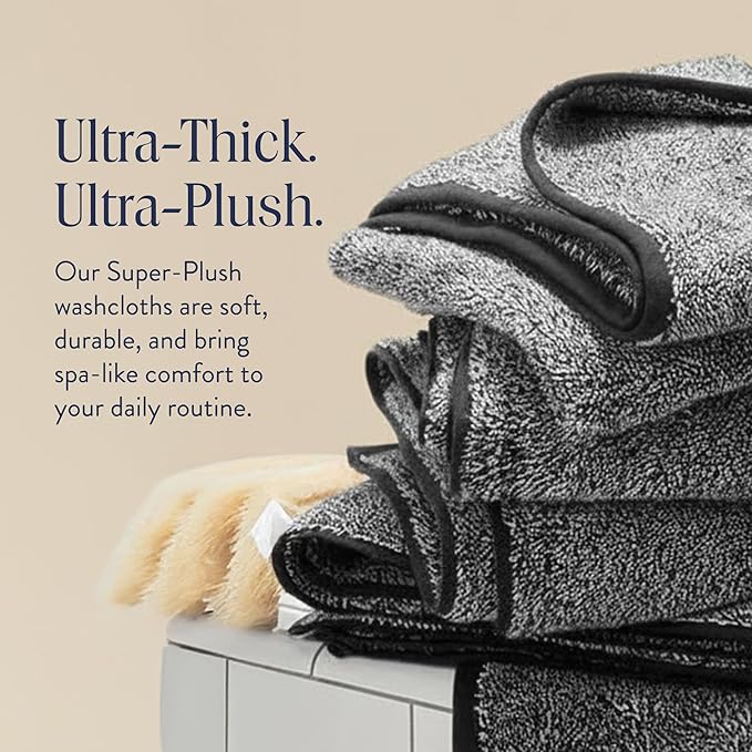 Brooklinen Super-Plush Turkish Cotton Washcloths - Set of 2 - Cotton, 820 GSM, Highly Absorbent, Machine Washable, Perfect for Home & Bathroom (13" x 13", Marled Black)