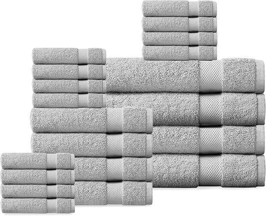 Delara Organic Cotton Luxuriously Plush Bath Towel 20 Piece Set|GOTS & Oeko-TEX Certified|Premium Hotel Quality Towels|Feather Touch Technology|650 GSM Long Staple|Soft, Quick Dry & Ultra-Absorbent