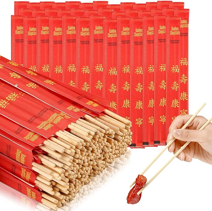 Sabary 200 Pairs Bamboo Chopsticks Disposable Sleeved and Separated Chop Sticks Quality Chopsticks Disposable UV Treated (Joyous)