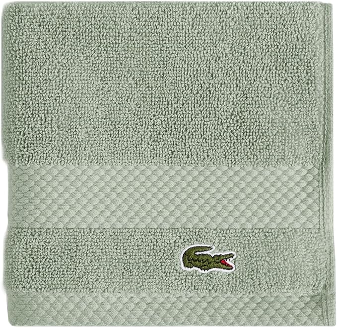Lacoste Heritage 100% Supima Cotton Wash Cloth, Aloe, 13" x 13" – Highly Absorbent & Quick Drying, Premium Super Soft Bath Towel, Bathroom Essential, Gift for All Occasions, Machine Washable