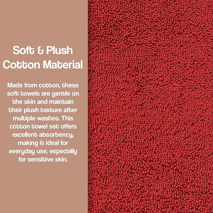 3 Piece Laced Bath Towels Set for Bathroom, Bath, Hand & Wash Cloths, Decorative Stylish Plush Cotton Washcloths - Showering, Face & Body Washing, Airbnb Essentials & Host Accessories, Red