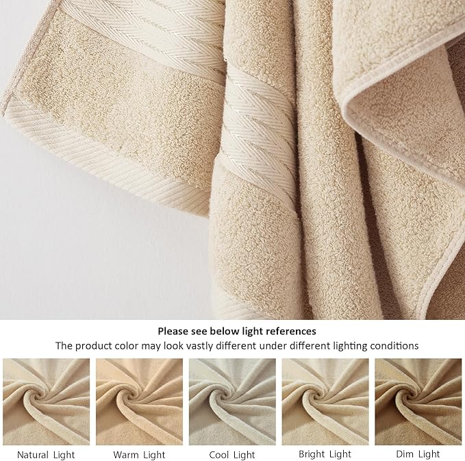 COZYART Beige Bath Towel Set, Turkish Cotton Hotel Large Towel Bulk for Bathroom, Thick Bathroom Set of 6 with 2 Bath Towels, 2 Hand Towels, 2 Washcloths, 650 GSM