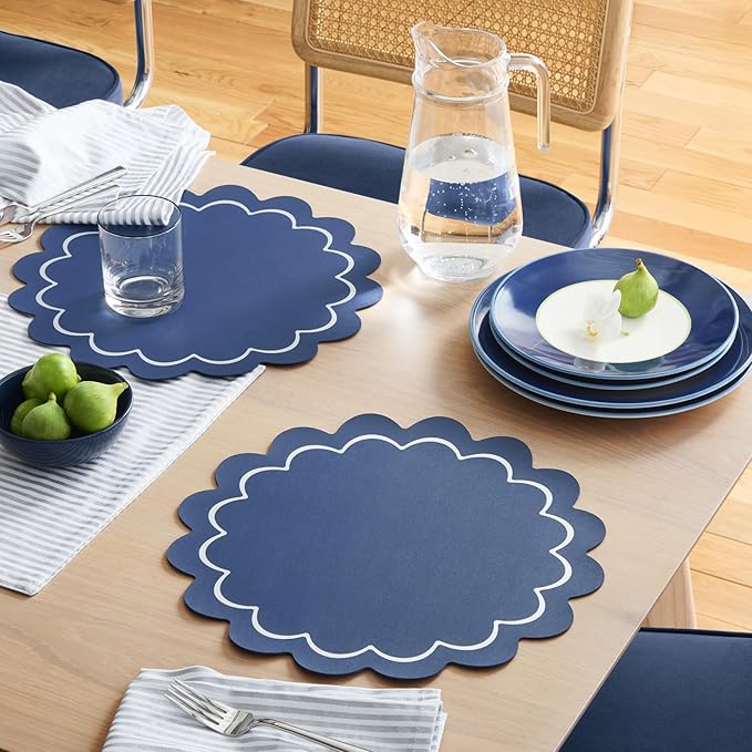 Kate Spade New York Hand Painted Shirting Stripe Reversible Table Runner, 100% Cotton with Metallic Print, Silver/White, 15"x72"