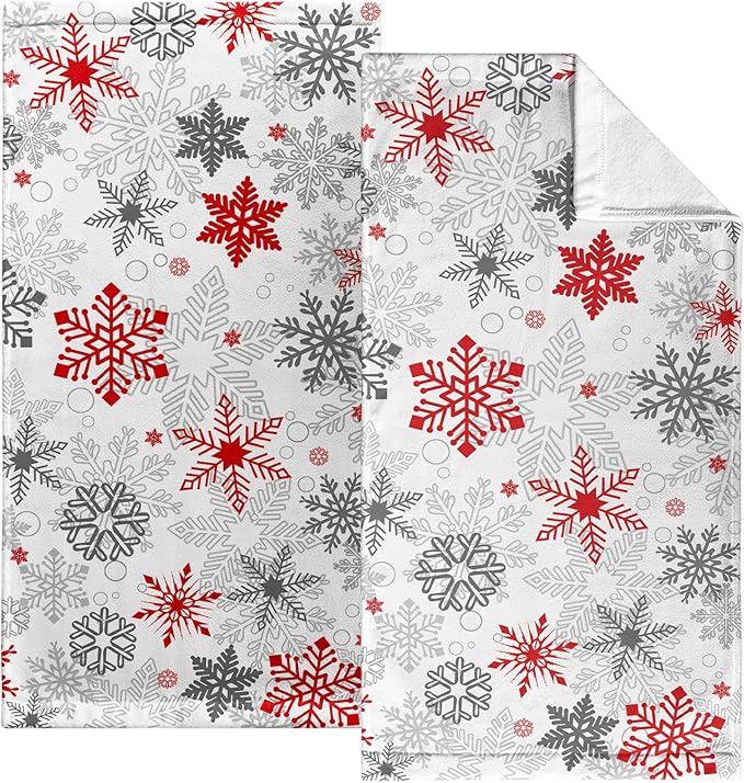Snowflakes Winter Kitchen Dish Towels Gray Red Snow Hand Towels for Bathroom Xmas Decorations Tea Towel Soft Portable for Home Accessories