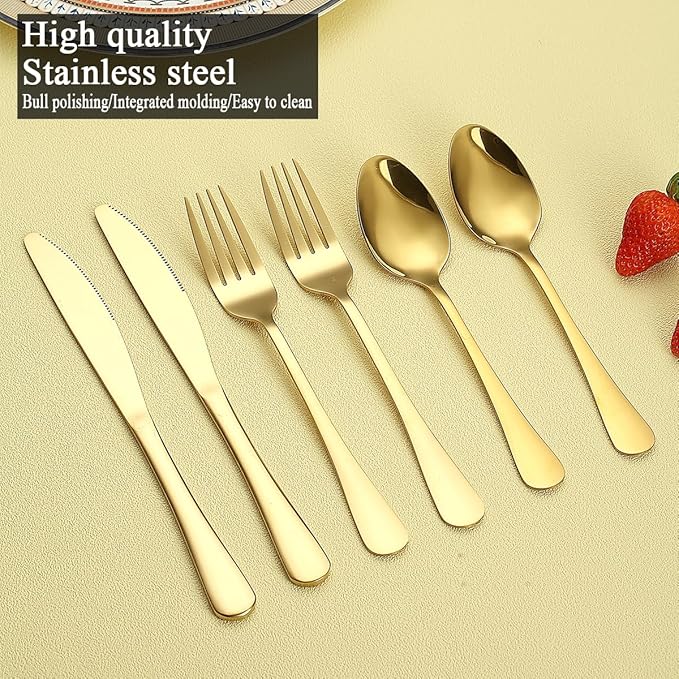 Gold Silverware Set 60 Pieces Service for 20, Stainless Steel Titanium Gold Flatware Set include Knives Spoon Forks Set, Silverware Set, Serving Utensil Set