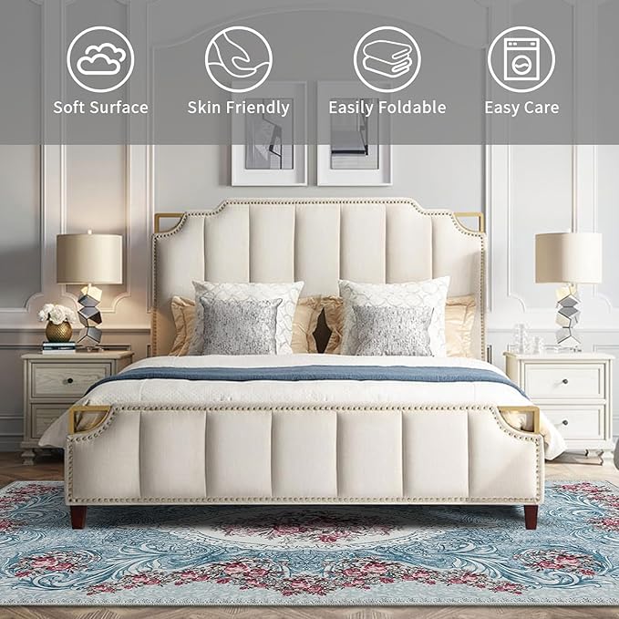 Easy-Going Area Rug 5x7 Washable Floral Rugs for Living Room Non-Slip Bedroom Rug Low Pile Lightweight Retro Flowers Throw Rug for Dining Room Kitchen Home Office Carpet, Teal Red