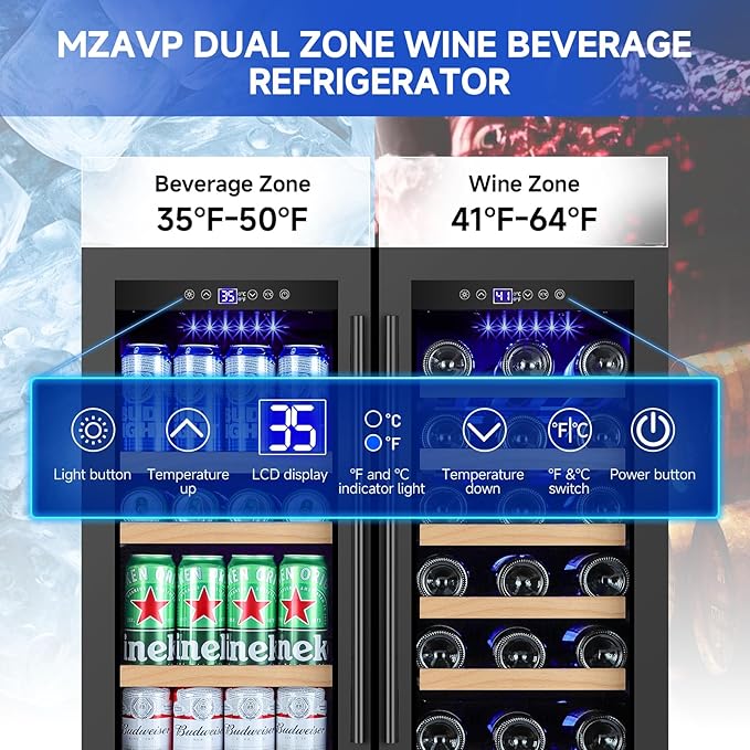 30 Inch Wine and Beverage Refrigerator, Dual Zone Wine Fridge 30", Beverage Cooler Under Counter or Freestanding 30" Wine Beer Fridge with Upgraded Cooling, Holds 30 Bottles and 110 Cans, Black