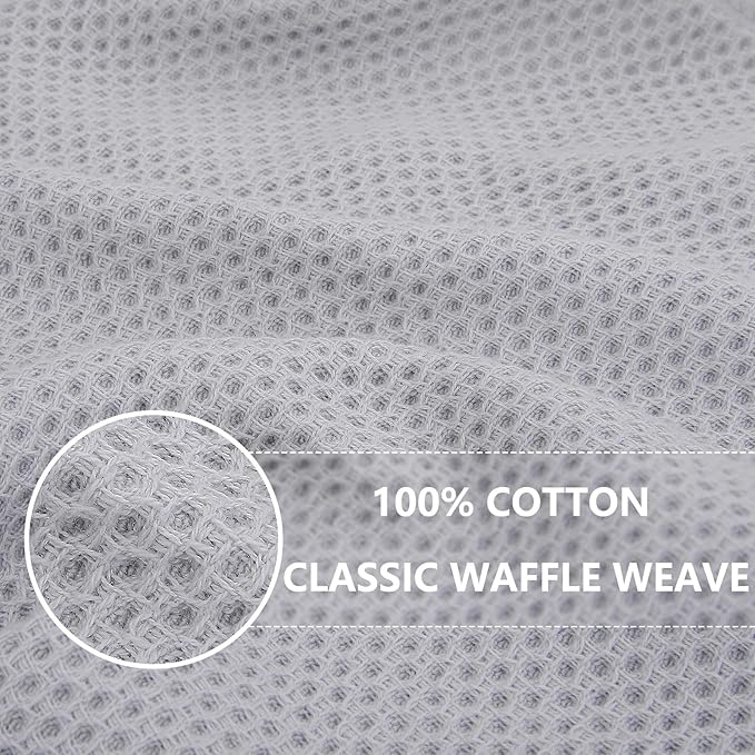 Homaxy 100% Cotton Waffle Weave Kitchen Dish Cloths, Ultra Soft Absorbent Quick Drying Dish Towels, 12 x 12 Inches, 12-Pack, Light Gray