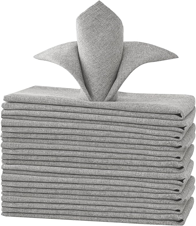 H.VERSAILTEX Linen Textured Cloth Napkins Set of 12 (18" X 18") Linen Textured Dinner Napkins Waterproof Extra Soft Thick Durable Reusable Napkins with Hemmed Edges, Heather Gray