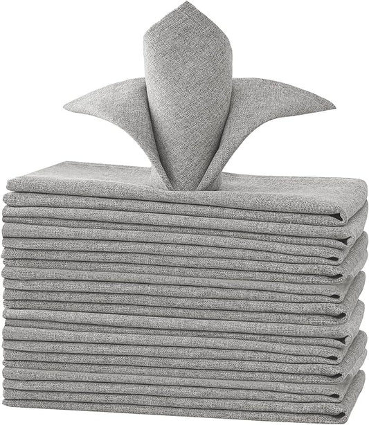 H.VERSAILTEX Linen Textured Cloth Napkins Set of 12 (18" X 18") Linen Textured Dinner Napkins Waterproof Extra Soft Thick Durable Reusable Napkins with Hemmed Edges, Heather Gray