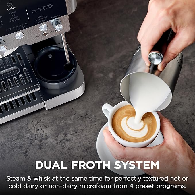 Ninja Luxe Café 3-in-1 Espresso, Drip Coffee and Cold Brew Machine | Intergrated Coffee Grinder, Milk Frother, Assisted Tamper & Built-In Espresso Accessory Storage | Stainless Steel | ES601