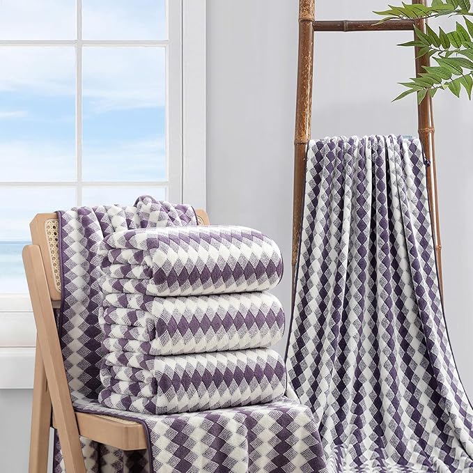 4 Piece Extra Large Bath Towel Set Oversized Bath Sheet 35"x70" Bathroom Towel Set Soft Highly Absorbent & Quick Dry Premium Bath Towel for Bathroom 600GSM Shower Towel Spa Gym Hotel,Plum