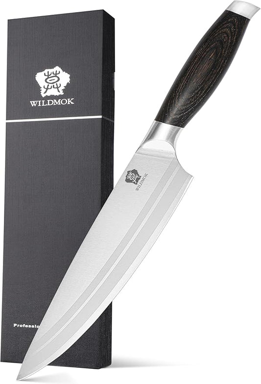 WILDMOK Chef Knife 8 Inch, German Steel Kitchen Knives Chef's Knives with Pakka Wood Handle, Gift Box