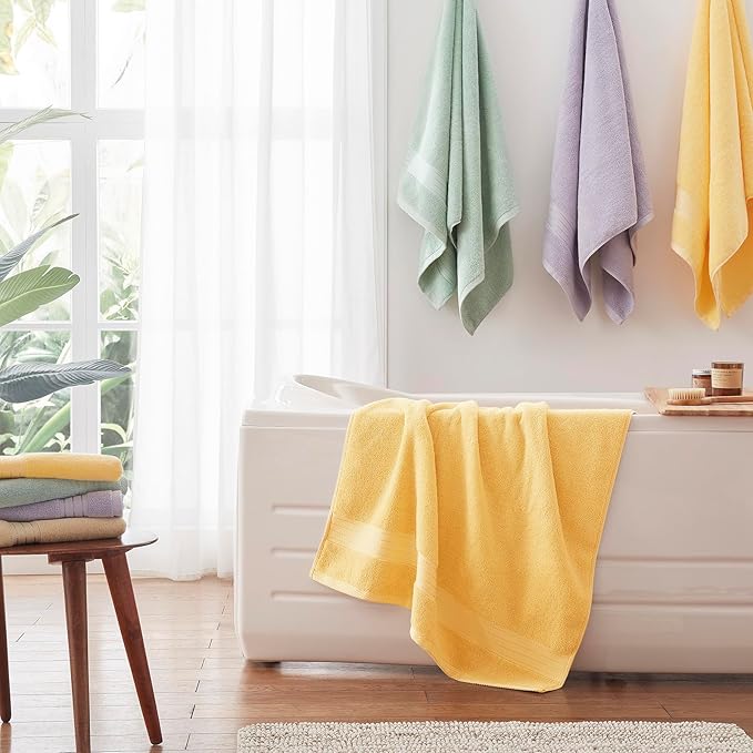 COZYART Light Yellow Luxury Bath Towel Set, Turkish Cotton Hotel Towel Bulk for Bathroom, Thick Bathroom Set of 6 Pcs with 2 Large Bath Towels, 2 Hand Towels, 2 Washcloths, 650 GSM.