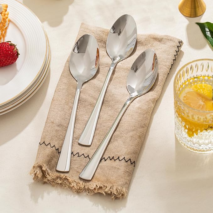 KINGSTONE 4 Piece Dinner Spoon Set, 18/10 Stainless Steel Spoons, Silver Food Grade Table spoons of 4, Metal Spoons for Home, Kitchen, Weddings, Parties or Restaurant, Dishwasher Safe-8.15inches