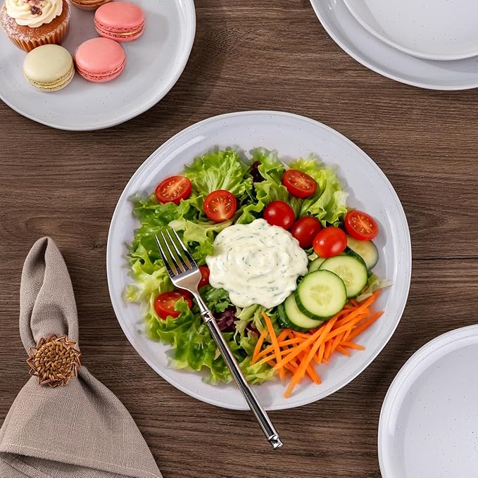 AmorArc Ceramic Dinnerware Sets with Pasta Bowls for 8, Handpainted Plates and Bowls Set with Rustic Terracotta Underside, Scratch Resistant Dishes Set, Dishwasher & Microwave Safe, 32 Pcs