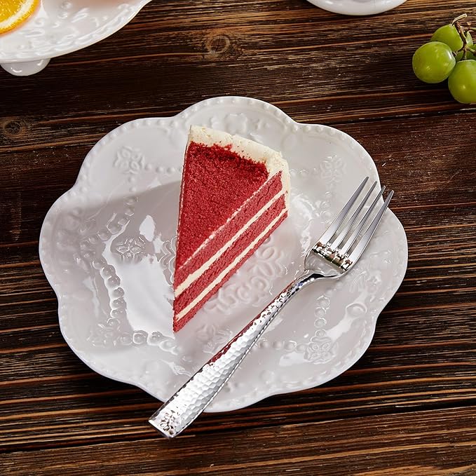 KEAWELL Premium 4-Piece 7.6" Louis Hammered Salad Fork Set, 18/10 Stainless Steel, Squared Edge with Smooth Rounded Edges for Comfort, Dishwasher Safe (4, 7.6" Salad Fork)