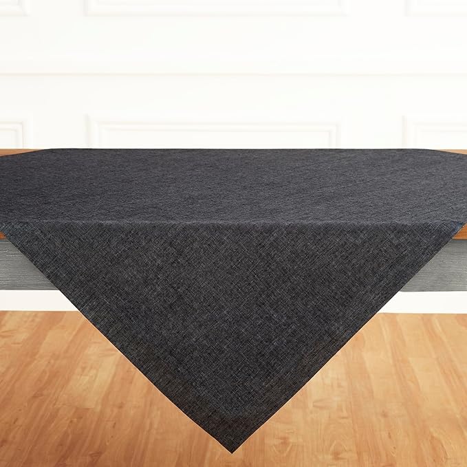 Solino Home Linen Square Tablecloth 52 x 52 Inch - 100% Pure Linen Charcoal Grey Table Throw - Athena, Machine Washable Tablecloth for Winter