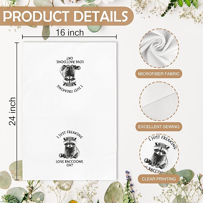Funny Raccoon Kitchen Towels Gifts for Women, Woodsy Animals Raccoon Bathroom Decor, Cute I Just Freaking Love Raccoons Decor Dish Hand Tea Towels for Bathroom Kitchen, 16x24 Inches