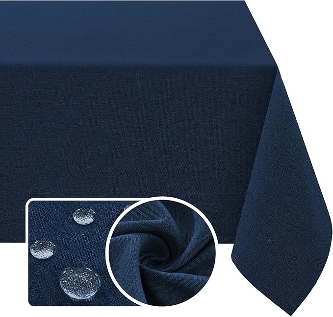 H.VERSAILTEX Linen Textured Tablecloth 60 x 120 Waterproof Decorative Table Cloth Spill-Proof Linen Look Cover for Party Table Extra Soft and Thick Fabric Wrinkle Free, Heather Navy