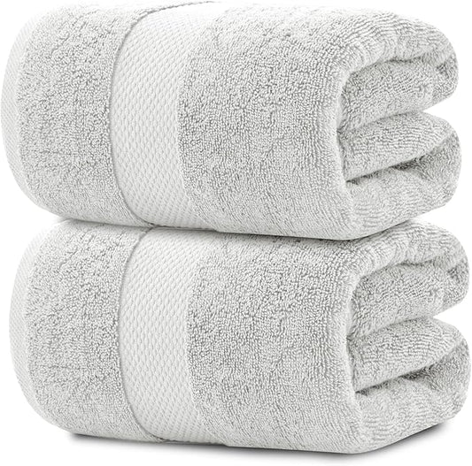 White Classic Luxury Soft Bath Sheet Towels - 650 GSM Cotton Luxury Bath Towels Extra Large 35x70 | Highly Absorbent and Quick Dry | Hotel Collection Extra Large Bath Towels Oversized, Silver, 2 Pack