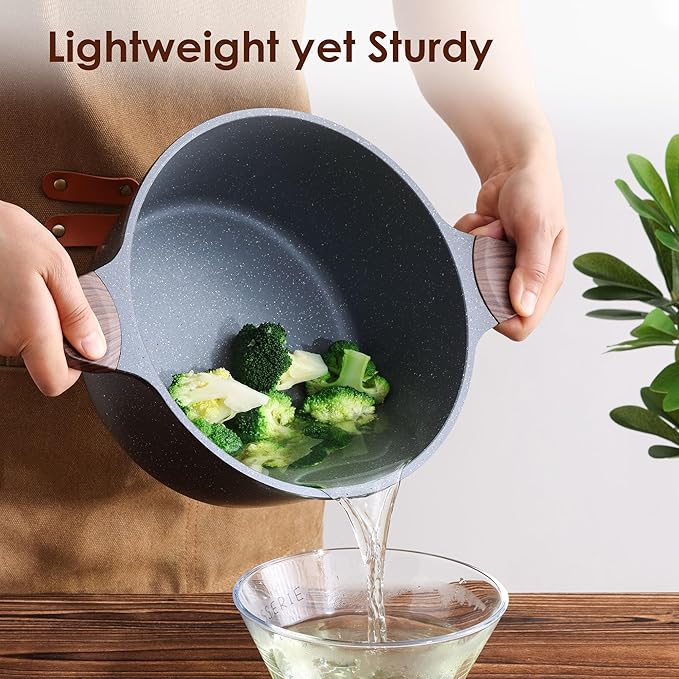 SENSARTE Nonstick Stock Pot with Lid, 7 Qt Induction Cooking Pot with Tempered Glass Lid, Stew Pot with Swiss Nonstick Granite Coating, Pasta Casserole, PFOA PFOS APEO Free, Gray