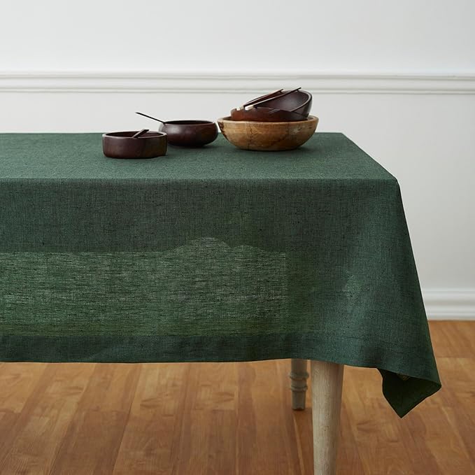 Solino Home Linen Tablecloth 54 x 72 Inch - 100% Pure Linen Forest Green Table Cloth for Rectangle Tables - Athena, Machine Washable Tablecloth for Winter, New Year