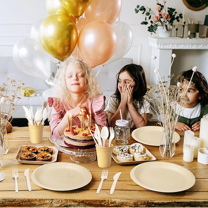 Gezond Compostable Forks 300 Count 7 Inch No Plastic Disposable Forks Heavy-duty Cutlery Set Eco-Friendly Utensils for Party Wedding Camping Office Picnic