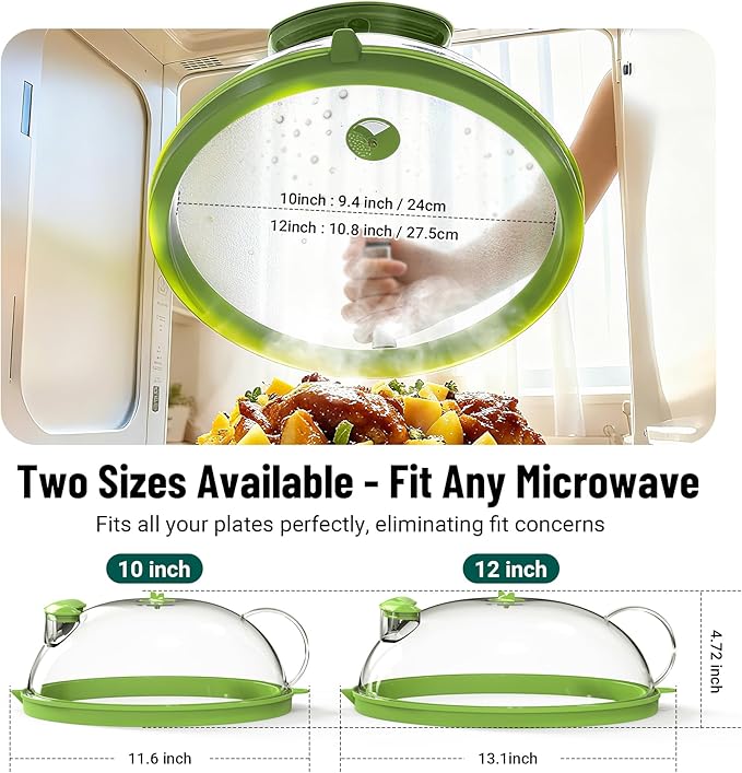 Microwave Splatter Cover with Water Steamer, Upgraded Microwave Cover for Food with Handle, Clear Plate Covers, Splatter Guard, Kitchen Essentials Gadgets, House Warming Gifts New Home, 10 Inch